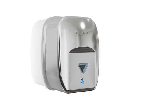 Automatisk vægmonteret sæbedispenser i skinnende rustfrit stål med reference GW04 20 04 02 fra mærket GENWEC