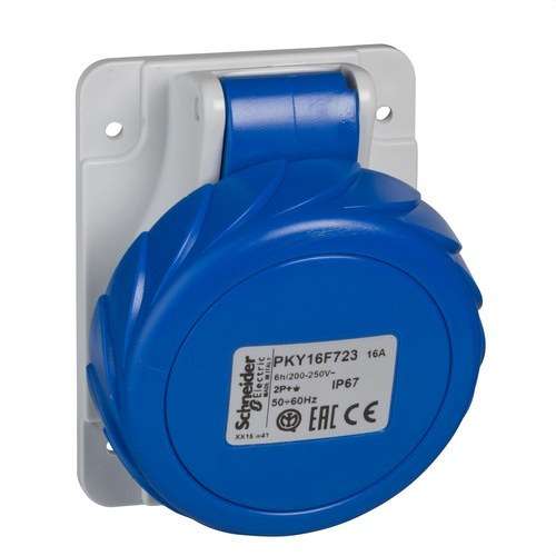 Indbygget stikkontakt 16A 2P+TT 200-250V IP67 med reference PKY16F723 fra mærket SCHNEIDER ELECTRIC