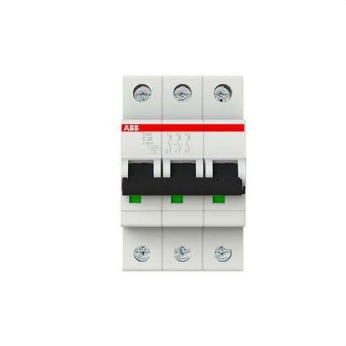Magnetotermisk afbryder S203-C20 3P 20A Kurve C 10kA med reference 2CDS253001R0204 fra mærket ABB