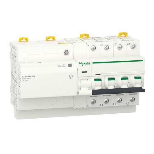 Automatisk afbryder med overspændingsbeskyttelse Acti9 Combi SPU 3P + N 50 A med reference A9L20750 fra mærket SCHNEIDER ELECTRIC