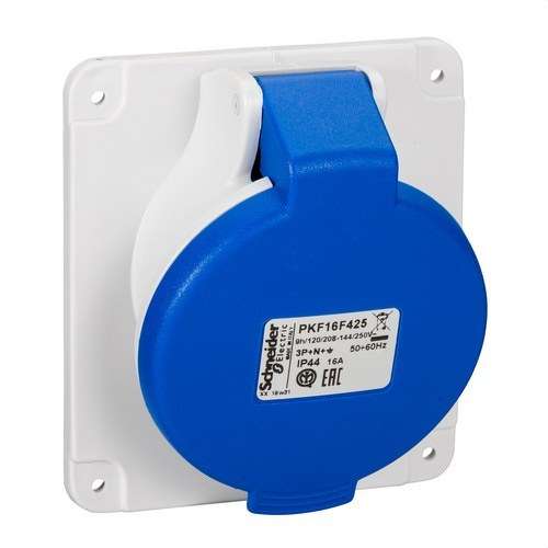 Indbygget skrå sokkel 16A 2P+TT 200-250V IP44 med reference PKF16F425 fra mærket SCHNEIDER ELECTRIC