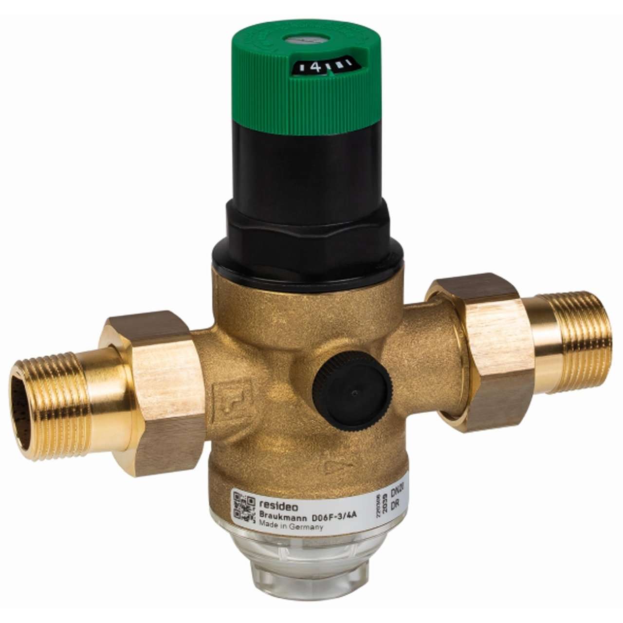 Trykreduktionsventil med filter og gennemsigtig beholder 1" med reference D06F-1A fra mærket RESIDEO