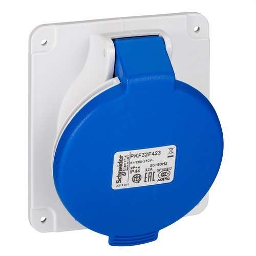 Indbygget skrå base 32A 2P+TT 200-250V IP44 med reference PKF32F423 fra mærket SCHNEIDER ELECTRIC