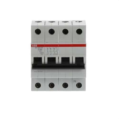 Magnetotermisk afbryder SH203-C50NA 3P+N 50A Kurve C 6kA med reference 2CDS213103R0504 fra mærket ABB