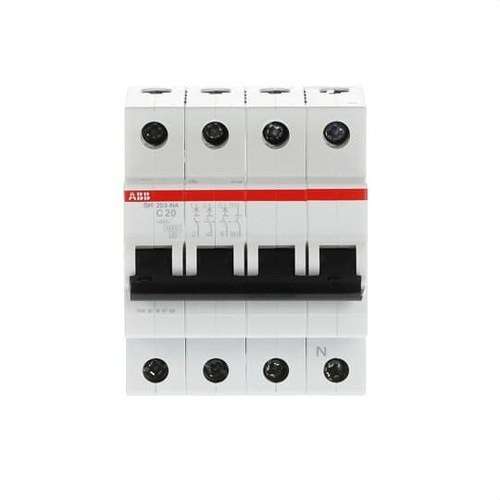 Magnetotermisk afbryder SH203-C20NA 3P+N 20A Kurve C med reference 2CDS213103R0204 fra mærket ABB