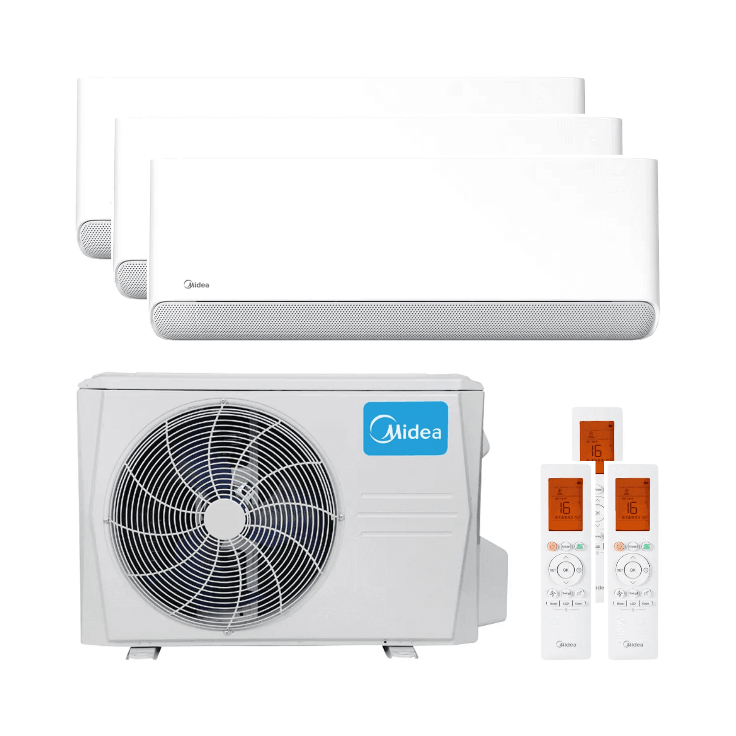 3-i-1 klimaanlæg med wifi Midea Breezeless E 2,5 kW + 2,5 kW + 3,5 kW med reference BREEZELESS09+09+12 fra mærket MIDEA