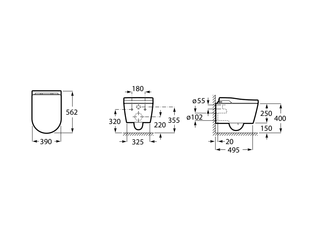 Intelligent toilet In-Wash® Inspira væghængt Roca Rimless med reference A803060001 fra mærket ROCA
